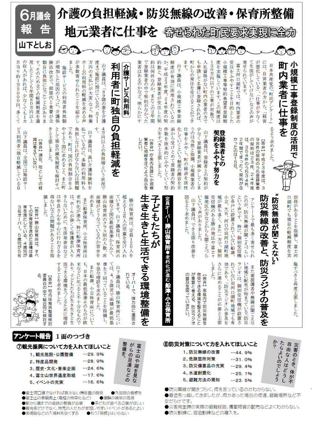 町民アンケート集計のお知らせと６月議会の取り組みを報告