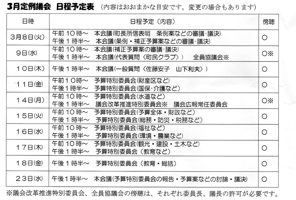 2016年3月定例議会日程