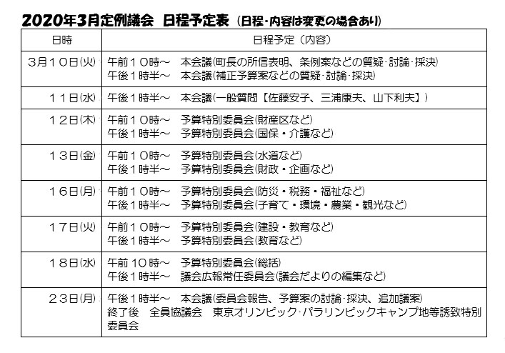 令和元年度３月議会日程